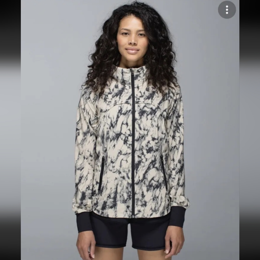 Lululemon "Bring Back The Track" Jacket Granite Black Marble Hidden Hood size 4